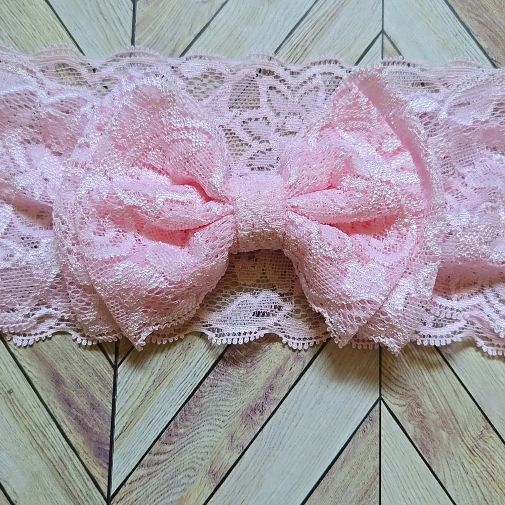 Wide Lace Front Bow Headbands Baby Girl Toddler Pink & Navy Blue Hair Accessory